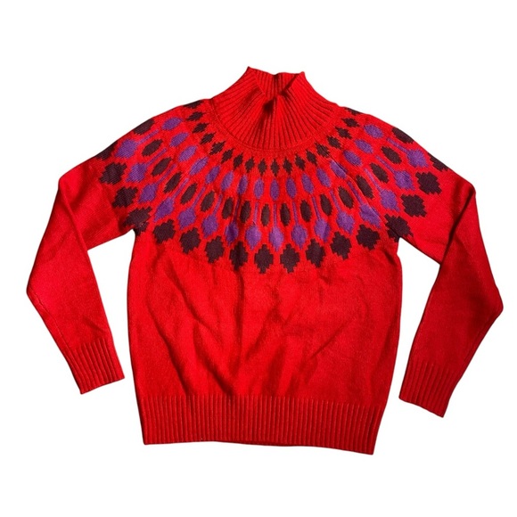Ann Taylor Petite Fair Isle Red Turtleneck Sweater Women’s Size XSP Wool Blend - Picture 2 of 6